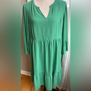 J Jill Jardin Fern Green Tiered Linen Blend Dress size medium